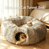 Lit tunnel pliable en peluche pour chats et chiens, maison-cave douillette et respirante en forme de donut, lit pour animaux de compagnie personnalisé OEM ODM