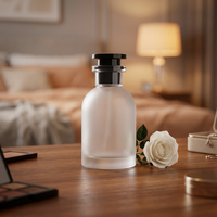 Flacon de parfum de luxe rond givré avec bouchon à sertir, 30 ml, 50 ml, 100 ml, flacon de parfum vide avec boîte et emballage en sac