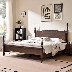Top Selling Customized American Style Solid Wood <b>Bed</b> Frame <b>Double</b> Roman Column Design Classic King Size Bedroom Zy883 Desi - Product Image 4