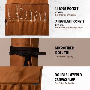 Muestra gratuita, venta al por mayor de fábrica, estuche informal personalizado para chef, con 10 ranuras para cuchillos y un bolsillo grande con cremallera, bolsa enrollable para cuchillos. - Product Image 5