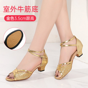Shuo da donna 5.5cm e 3.5cm tacco alto glitterato bocca di pesce scarpe da ballo donna oro lucido <span class=keywords><strong>argento</strong></span> nero scarpe da ballo sandali - Product Image 3