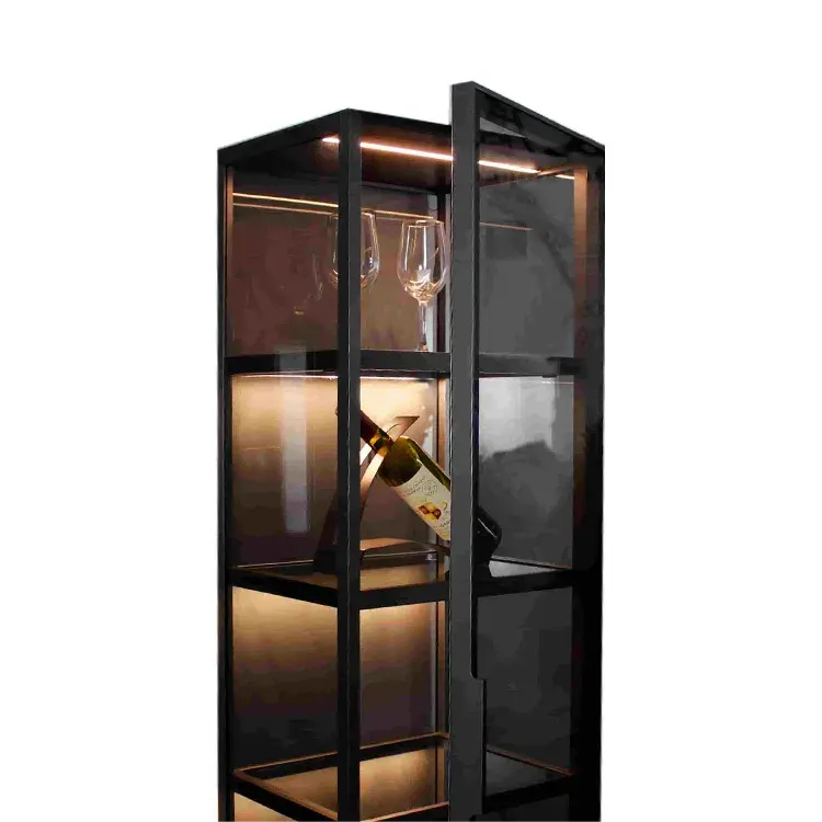 Home Wohnzimmer Modern Style Pinsel Gold Display Möbel Aluminium rahmen Glastüren Wein Bar Schrank