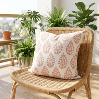 Housse de coussin en coton imprimé 100% coton, motif paisley rose blush, motif floral médaillon, pour la décoration de chaise en rotin