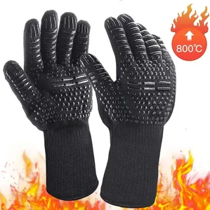 Manufactures Suppliers Leather Heat Resistant Gloves Kitchen Oven Mitt BBQ Grill Cooking Silicone Glove for bbq