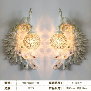 Modern Nordic Home Decorative Living Room Bedroom Wall Mount <strong>Peacock</strong> <strong>Lights</strong> Indoor Crystal Led Wall Lamp - Product Image 6