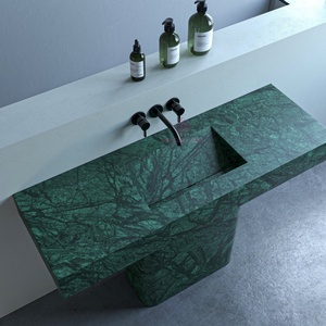 Verde biologico in marmo naturale piedistallo lavello bordo grezzo bacino scultoreo italiano artigianale centrotavola per il bagno - Product Image 1