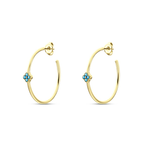 CANNER S925 Pendientes de Aro Grandes de Plata de Ley con Turquesa y Circonita en Forma de Pétalo, 25mm, Joyería para Mujer - Product Image 3
