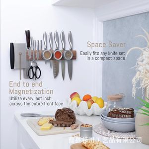 Porte-couteaux magnétique en bois à fixer au mur, étagère de rangement pour 7 couteaux, organisateur d'ustensiles de cuisine - Product Image 4