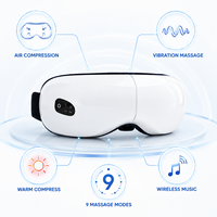 Masque de massage oculaire avec compression d'air, compresse chaude, vibration et musique, appareil de soin des yeux rechargeable blanc