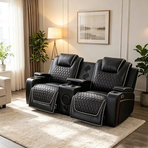 Canapé de <span class=keywords><strong>cinéma</strong></span> électrique en cuir véritable noir de luxe, meubles de salon, fauteuils inclinables pour home <span class=keywords><strong>cinéma</strong></span> avec haut-parleurs - Product Image 4