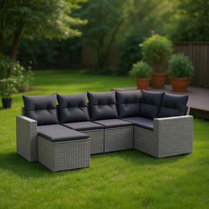 Conjunto de Sofás de Patio de Ratán Sintético Gris con Cojines, 6 Plazas, Muebles de Jardín para Exteriores, Diseño Contemporáneo - Product Image 2