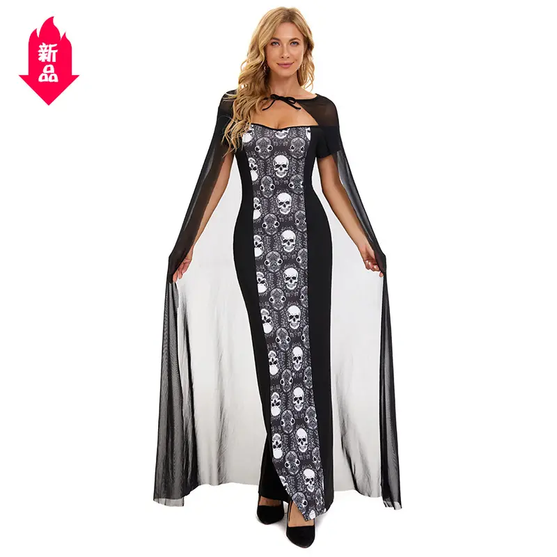 Vestido de Halloween con estampado de calavera para adultos, disfraz de Halloween de La Reina de la muerte y los Estados Unidos