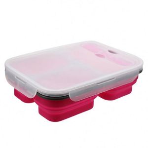 Reusable Silicone Collapsible Three <b>Compartment</b> <b>Lunch</b> Container Bento <b>Box</b> - Product Image 3