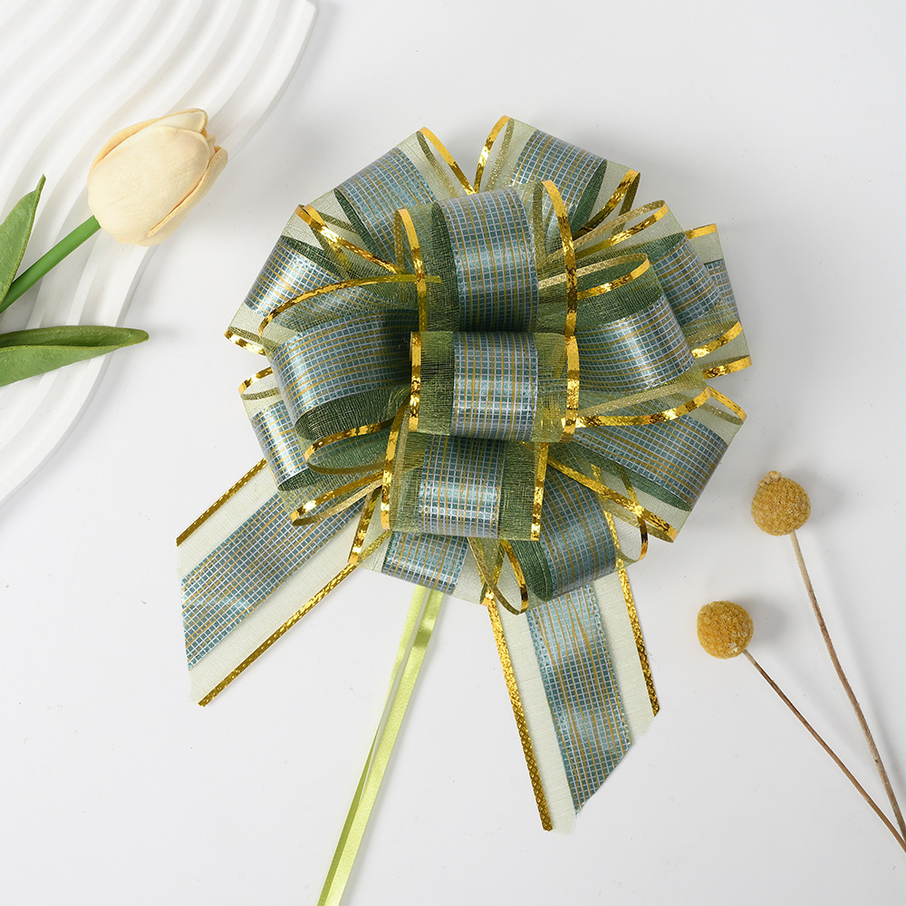 Festive Organza Metallic Ball Shape Gift Decoration Pull Flower String Plastic Ribbons Bow for Wedding and Christmas