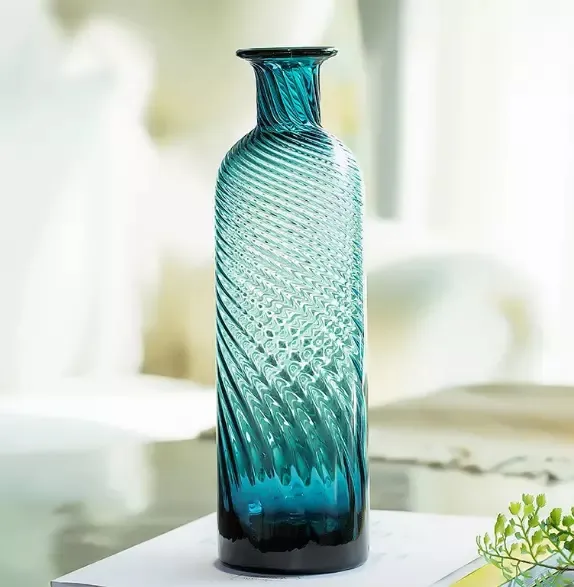 2021ファッショナブルな北欧スタイル家の装飾ブルーアクア透明テーブルガラス花瓶