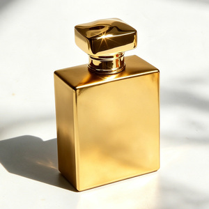 Botella de Perfume Cuadrada Transparente, Rectangular, Vacía, de 30ml, 50ml, 100ml, con Recubrimiento Electrolítico Dorado, de Vidrio, con Tapa Zamac - Product Image 2