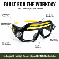 Lunettes de sécurité multi-lumières avec lampe frontale rechargeable, lunettes de protection lumineuses pour le travail nocturne en extérieur, la course à pied et la pêche