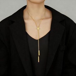 Long Adjustable Snake Chain Necklace With Tassel Geometric Design Copper Alloy Unisex Fashion Sweater Chain Gift - Product Image 2