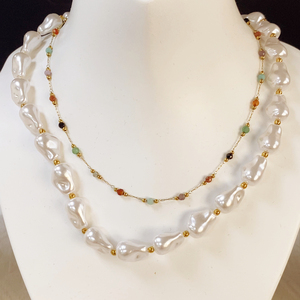 Conjunto de Collar de Perlas Apilables Minimalistas Chapadas en Oro de 18K, Collar de Perlas Barrocas y Redondas para Mujer, Venta al por Mayor Personalizada - Product Image 3