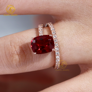 925シルバー10K 14K <span class=keywords><strong>18Kt</strong></span>ローズゴールドピジョンブラッドLAB成長ルビーリング3CTロングクッションカット婚約ウェディングジュエリー女性用 - Product Image 6