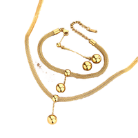 Ensemble collier et bracelet en maille plaqué or 18 carats en acier inoxydable pour femme, avec pendentif boule tendance, bijoux de mode épais pour mariage