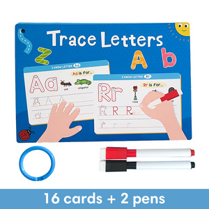 Vente en gros de livres d'entraînement au contrôle du stylo, chiffres et lettres, livre de traçage réutilisable, cahier de 16 cartes avec deux marqueurs - Product Image 2