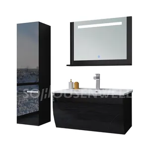 Lüks beyaz yüzen banyo vanity pvc banyo dolabı led ayna ile