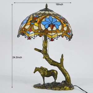LongHuiJing 16Inch AC Mediterranean Style Dome Simple Eco-Friendly <b>Table</b> <b>Lamp</b> Stained Glass Lampshade Antique Horse Resin <b>Base</b> - Product Image 5