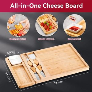 Tabla de queso de bambú de 21 pulgadas con juego de cuchillos para servir bocadillos en fiestas - Product Image 1