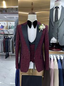Abito da <span class=keywords><strong>uomo</strong></span> Jacquard Set 3 pezzi da sposa sposo smoking Blazer formale abito aderente abito elegante da <span class=keywords><strong>uomo</strong></span> <span class=keywords><strong>abbigliamento</strong></span> <span class=keywords><strong>uomo</strong></span> - Product Image 3