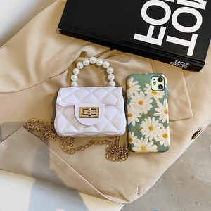 Manufacturer Girls <b>Small</b> Jelly Bag PVC Pure Color Bag With Chain Pearl <b>Handbag</b> Women's Mini Bag Tanjing - Product Image 3