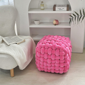 Pouf quadrato in velluto Flyer Woven, poggiapiedi, sgabello, seduta a cubo per soggiorno - Product Image 4