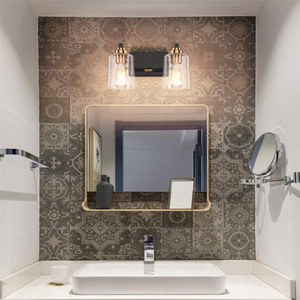 Lámpara de Pared de Diseño Moderno para Baño con Acabado Negro Mate y Latón y Pantalla de Cristal Transparente - Product Image 5