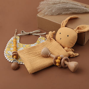 Nouvelle Arrivée Bébé Mignon Couette Bavoirs Avec <span class=keywords><strong>Silicone</strong></span> Sucette En Bois Anneau De Dentition Jouets Cadeau Ensembles Clip Chaîne - Product Image 4