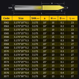 HUHAO 1/8 Shank Engraved Cutters Coated Carbide Tungsten Steel V Bit For Cnc Router Milling Bit 3562