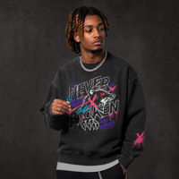 Sweat-shirt oversize délavé à col rond unisexe, imprimé ours NEVER BROKEN, en coton épais, style streetwear graffiti, personnalisé