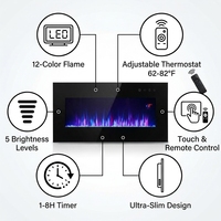 Cheminée électrique à 12 couleurs de flamme, cheminée en cristal ultra-mince pour montage mural et installation encastrée