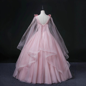Dusty Rose Pink Long Tulle Dress With 3D Floral Embellishments Stage Performance Women's Elegant Gown - Product Image 3