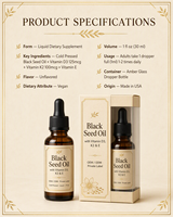 Huile de Nigella Sativa (Cumin Noir) en Gros pour Distributeurs, Formule Personnalisée, Vitamines D3, K2 et E, Certifiée GMP, Marque Blanche