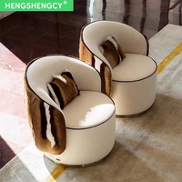 Fauteuil pivotant pour salon, style villa moderne minimaliste de luxe italien, en cuir véritable, chaises de salon