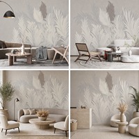 Papier peint mural personnalisé en toile huilée, motif herbe de la pampa, feuilles beige neutres