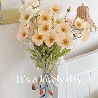 4 têtes de fleurs de pavot artificielles en soie floquée, vente en gros, pour bouquets de mariage et décoration