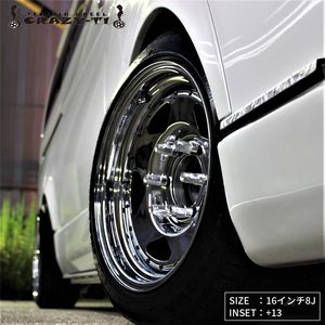 Hiace 200 Series Caravan NV350 <span class=keywords><strong>Roue</strong></span> CRAZY T-1 4 Pièces Set Tecchin Fer Étain Noir Blanc Chromé 16 <span class=keywords><strong>Pouces</strong></span> 17 <span class=keywords><strong>Pouces</strong></span> 35mm 40mm - Product Image 2