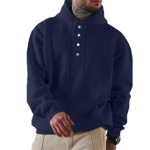 Customized <b>Men's</b> Long Sleeved <b>Pullover</b> Casual Button Hoodie Stand Collar Loose Fit Knitted Fabric Sweatshirt <b>for</b> Autumn - Product Image 6
