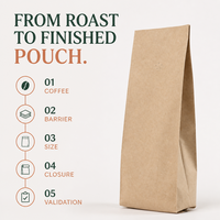 Sachet de café à fond plat en papier personnalisé, sachet de café à fond plat, fabricant d'emballages alimentaires de qualité supérieure pour torréfacteurs, OEM