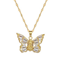 Moda de lujo chapado en oro de acero inoxidable cristal circón mariposa Virgen María colgante collar para mujer joyería