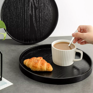 <span class=keywords><strong>Plateau</strong></span> de service rond en bois extra large avec bords surélevés antidérapants pour le café, le thé, les fêtes, le bar, la <span class=keywords><strong>cuisine</strong></span>. Design élégant de plat à servir. - Product Image 6