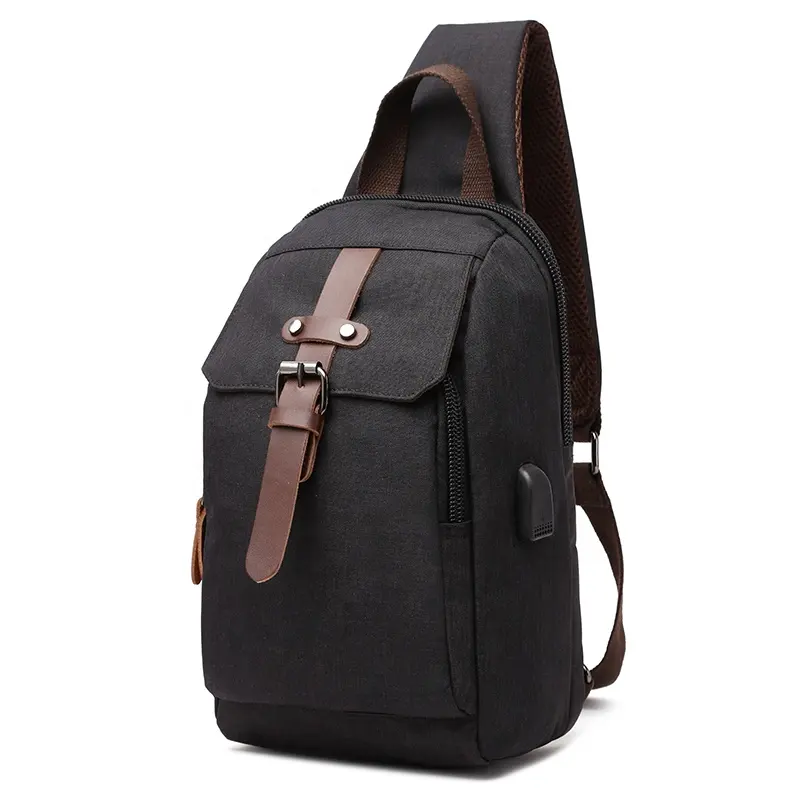 ZUOLUNDUO solid color waterproof custom single shoulder laptop messenger bag men chest bag waterproof with USB