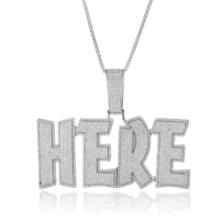 Pendentif Lettre 3D Personnalisé 24 Lettres 3 Couleurs Or/Rose/Blanc Entièrement Sertie de Zircons Collier Hip Hop pour Homme