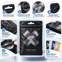 Sacs noirs auto-scellants pour fournisseurs, sacs d'emballage pour câbles USB, sacs à fermeture éclair avec logo pour câbles USB, sacs d'emballage pour câbles de données USB